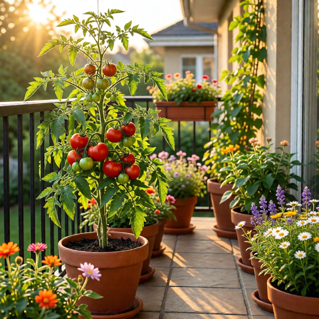growing tomatoes in pots on balcony - garden tips and ideas