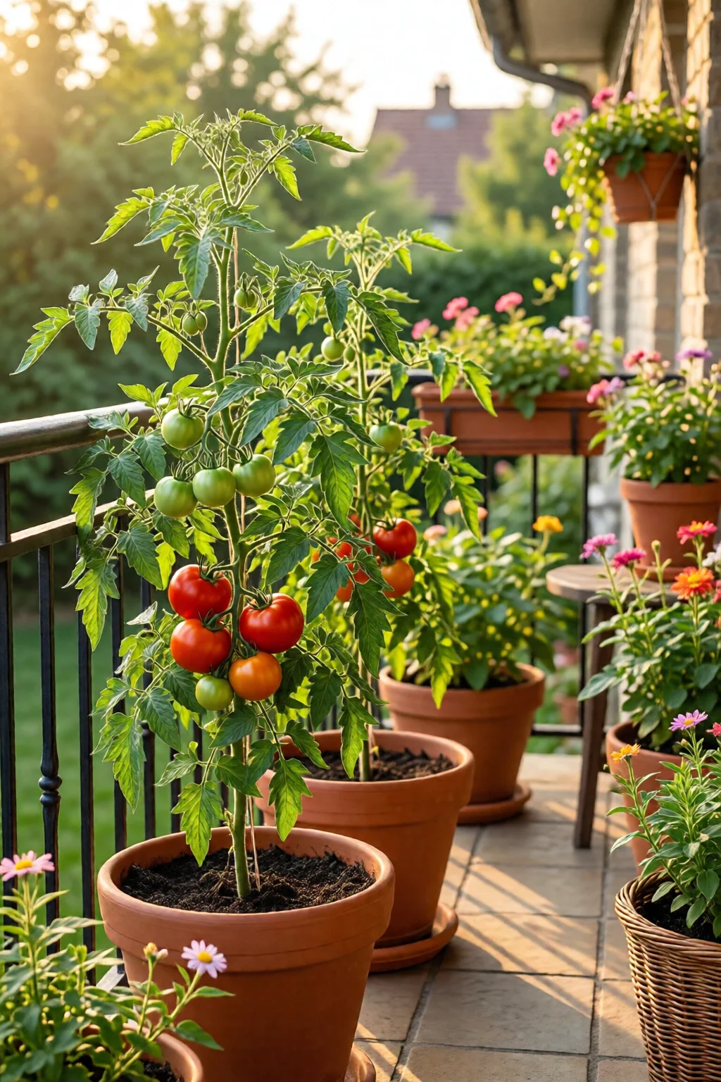 growing tomatoes in pots on balcony