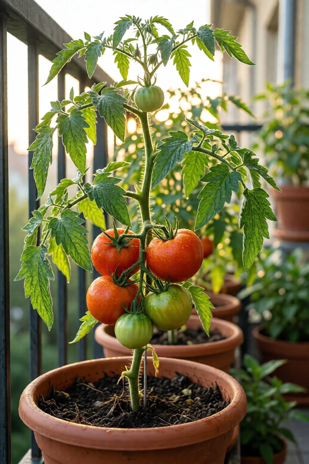 growing tomatoes in pots on balcony