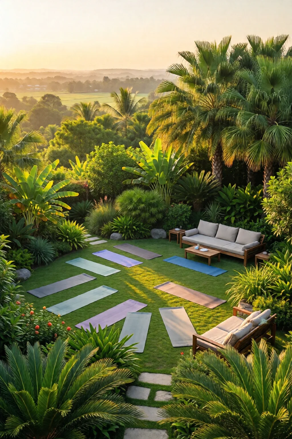 outdoor yoga space garden setup