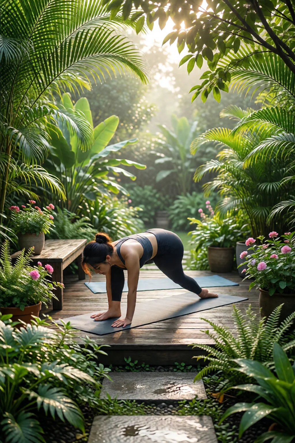 outdoor yoga space garden setup